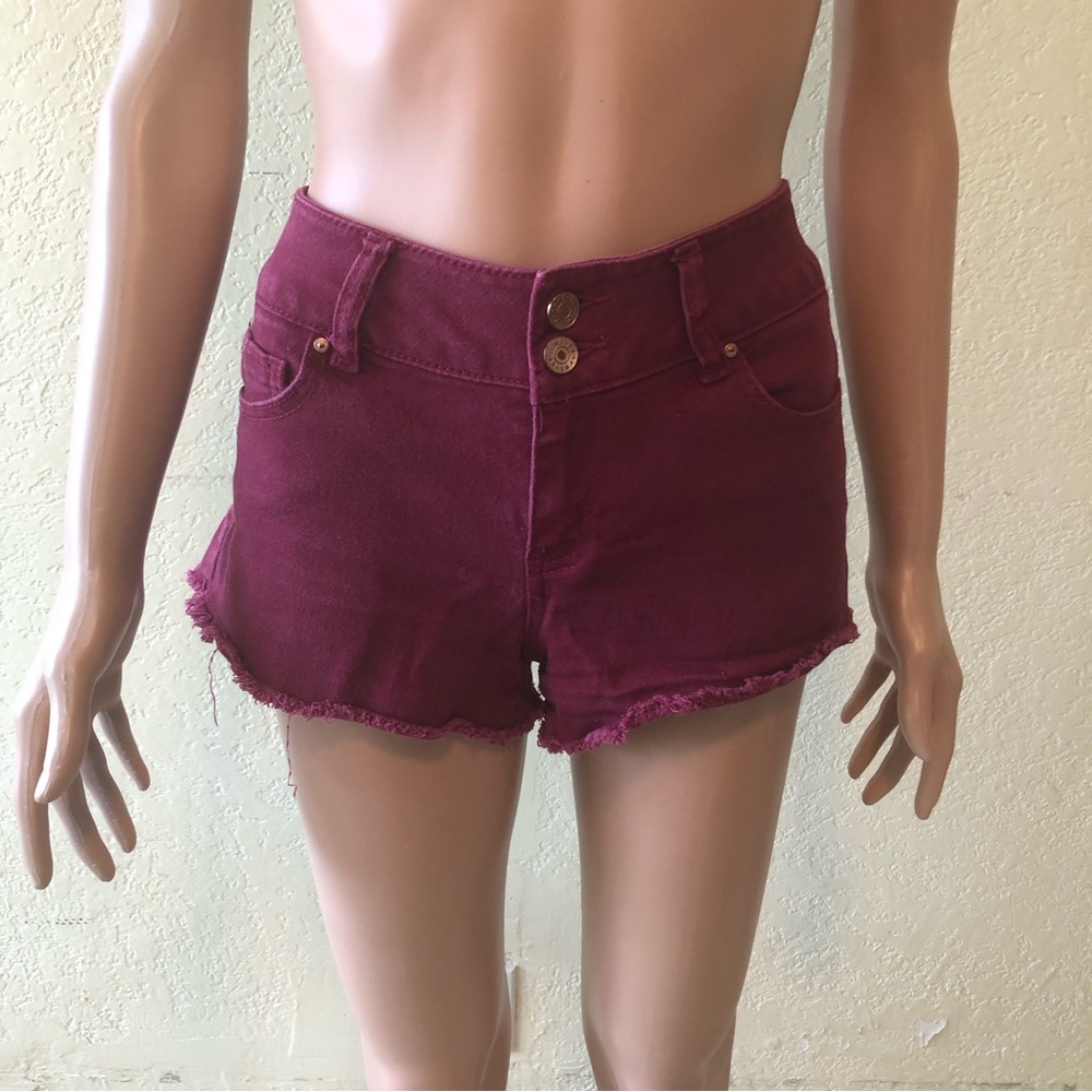 Refuge Jeans Denim Biker Shorts Bermuda Women’s Size 6 Maroon/Burgundy Casual